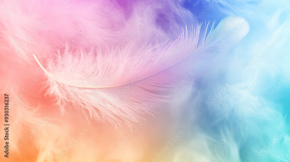 Abstract feather rainbow patchwork background. Closeup image of white fluffy feather under colorful pastel neon foggy mist. Fashion Color Trends Spring Summer 2019 - soft focus , ai Abstract feather rainbow patchwork background. Closeup image of white fluffy feather under colorful pastel neon foggy mist. Fashion Color Trends Spring Summer 2019 - soft focus , ai