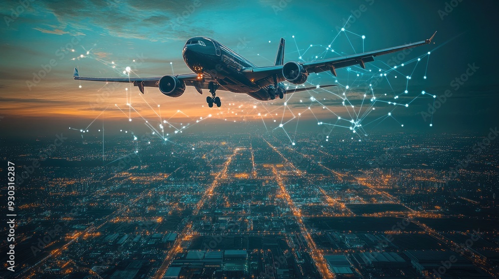 Naklejka premium Infrastructure supporting aerial logistics in the supply chain, showcasing the facilities and technologies that enable efficient supply chain logistics by air.