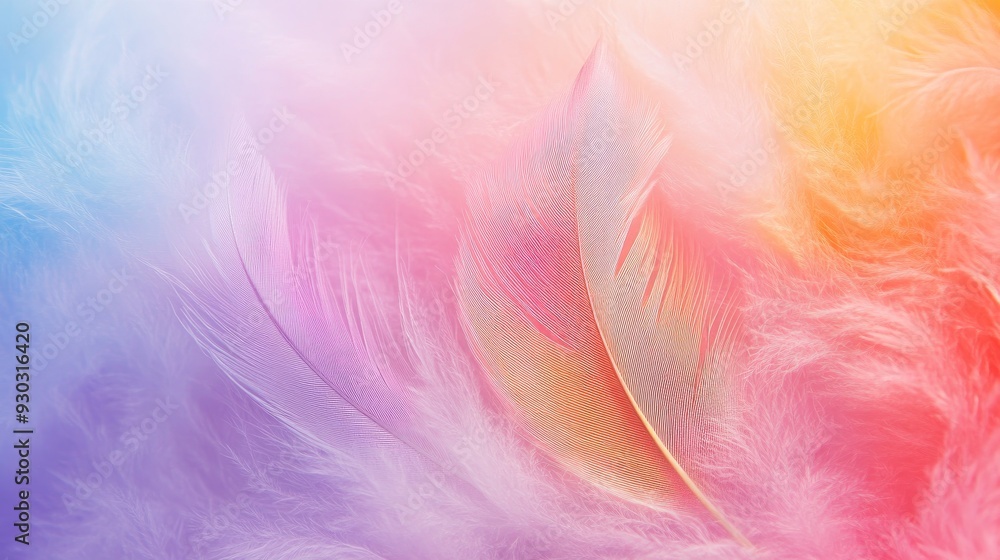 Abstract feather rainbow patchwork background. Closeup image of white fluffy feather under colorful pastel neon foggy mist. Fashion Color Trends Spring Summer 2019 - soft focus , ai Abstract feather rainbow patchwork background. Closeup image of white fluffy feather under colorful pastel neon foggy mist. Fashion Color Trends Spring Summer 2019 - soft focus , ai