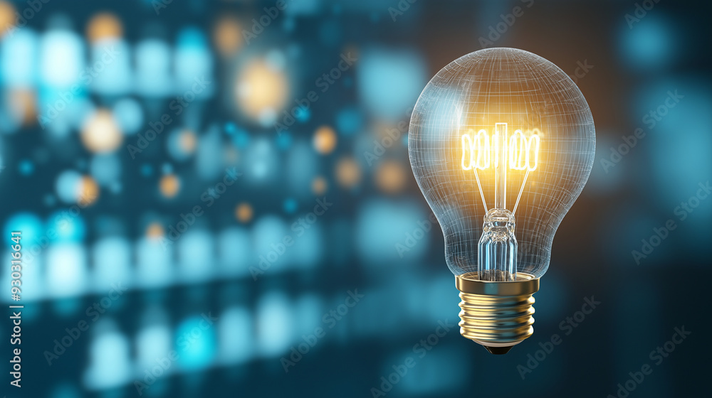 creative ideas for marketing and finance business plan. glowing light bulb with futuristic graphic icon. creative ideas for marketing and finance business plan. glowing light bulb with futuristic graphic icon.