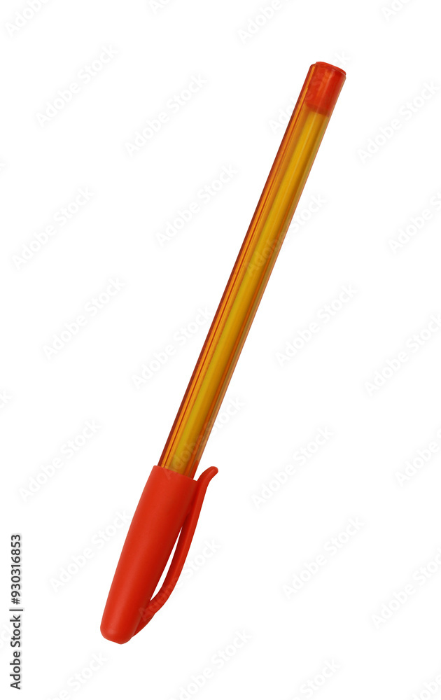 Red pen for writing and draw a line, with transparent image.