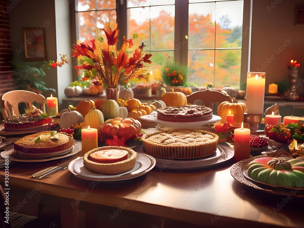 Naklejka premium Thanksgiving Treats on Cozy Table Illustration