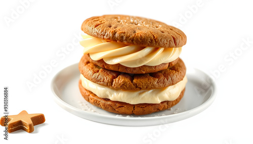 Handcrafted Gingerbread Cookie Sandwiches with Eggnog Buttercream isolated with white highlights, png