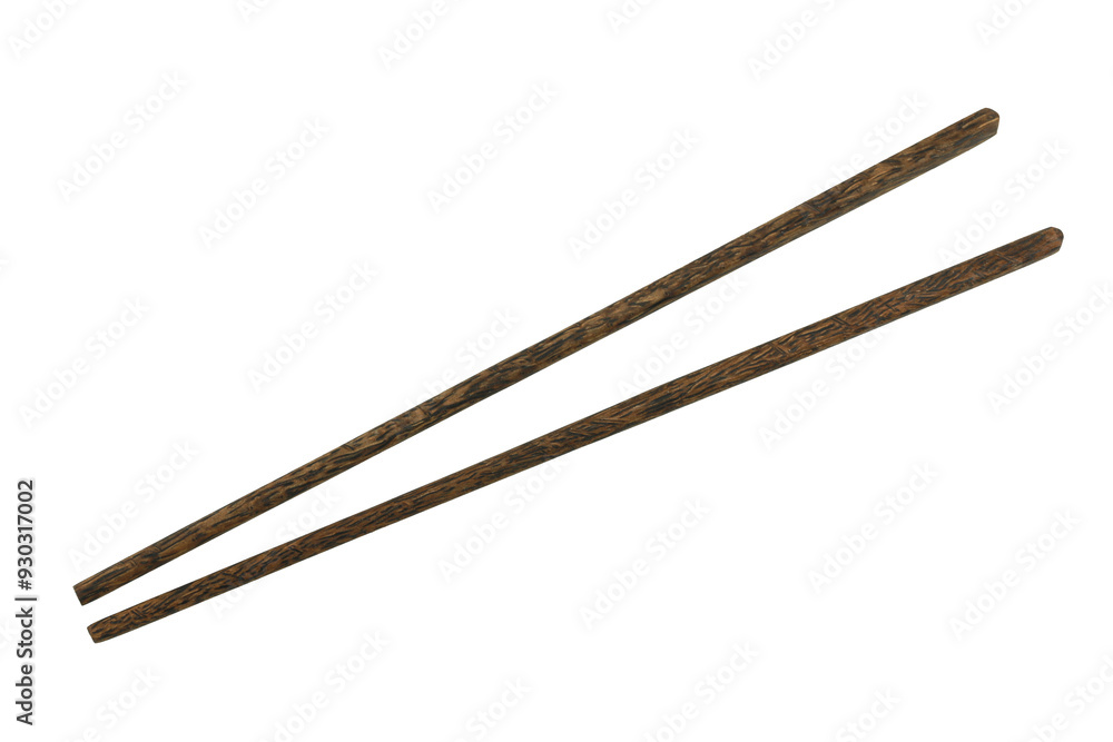 Wooden chopsticks are used as eating utensils, with transparent image.