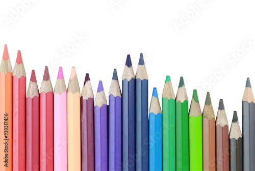 Colored pencil with a pointed tip are beautifully arranged, with transparent image.