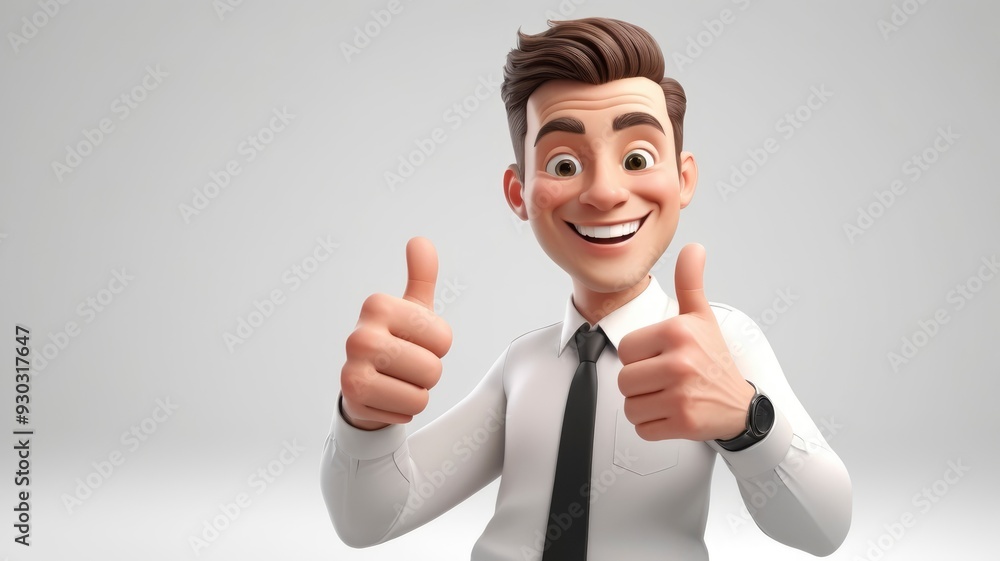 Cheerful 3D style man with thumbs up, smiling on white background Cheerful 3D style man with thumbs up, smiling on white background