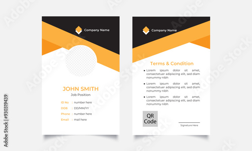 Modern ID card design template: Corporate identity card design for professional employee ID cards.