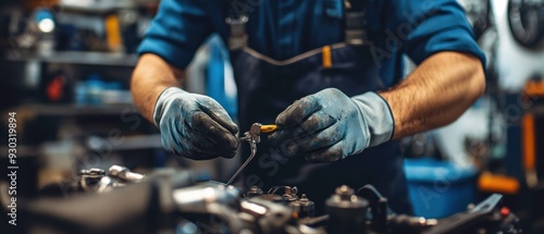 Mechanic's Hands Working on Engine with Tools