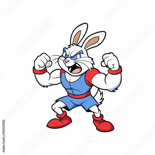 A ferocious rabbit athlete posing art vector illustration