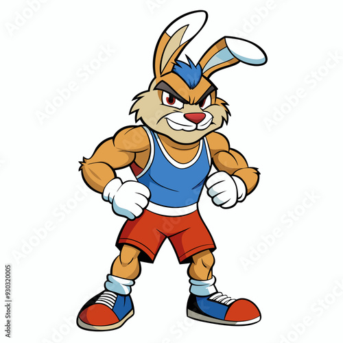 A ferocious rabbit athlete posing art vector illustration