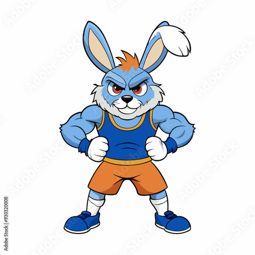 A ferocious rabbit athlete posing art vector illustration