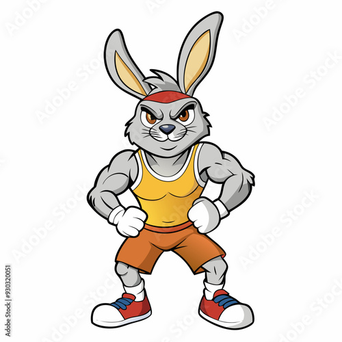 A ferocious rabbit athlete posing art vector illustration