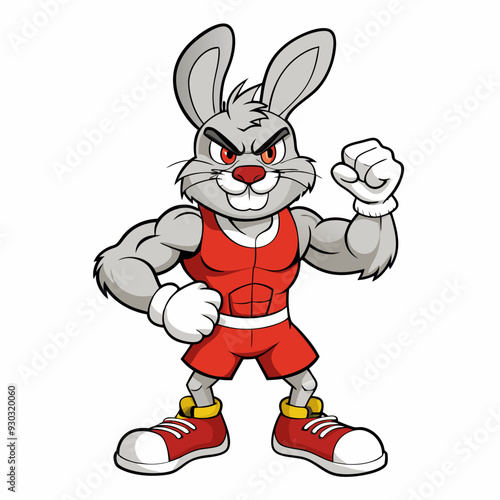 A ferocious rabbit athlete posing art vector illustration