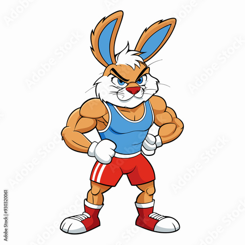 A ferocious rabbit athlete posing art vector illustration