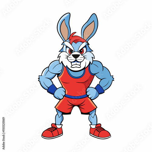 A ferocious rabbit athlete posing art vector illustration