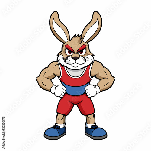 A ferocious rabbit athlete posing art vector illustration