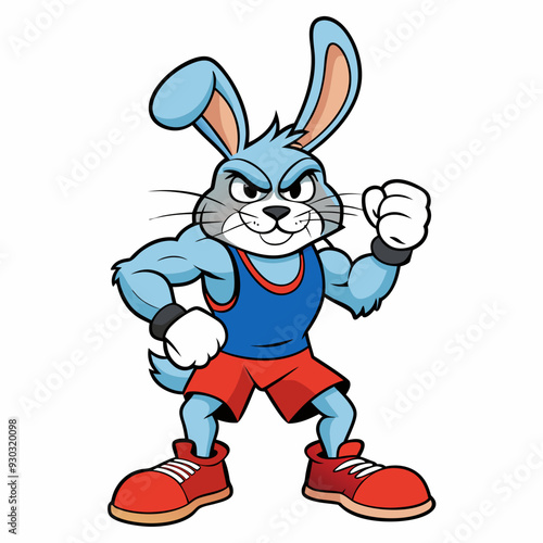 A ferocious rabbit athlete posing art vector illustration