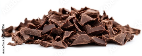 Pile of dark chocolate chunks, close-up