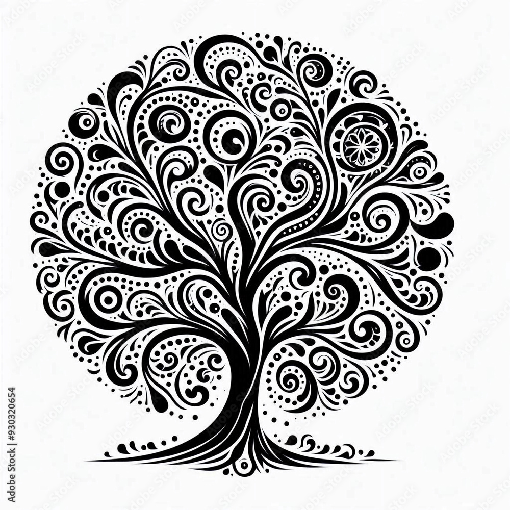 Obraz premium Whimsical black tree icon on white background