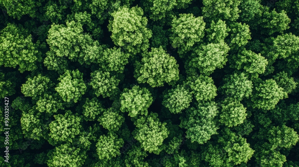 Naklejka premium Aerial top view forest tree, Rainforest ecosystem and healthy environment concept and background, Texture of green tree forest view from above , ai