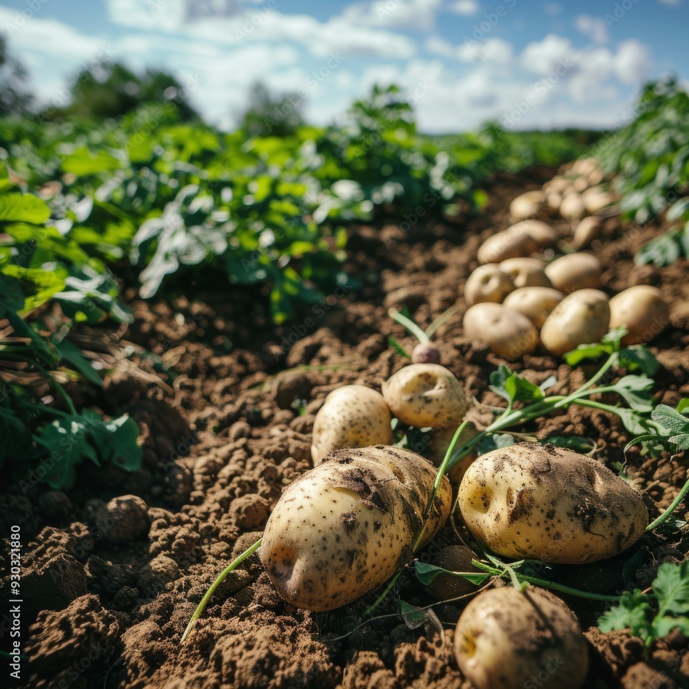 Close up of fresh organic potatoes in the potatoesyard. Agricultural and harvest concept. Close up of fresh organic potatoes in the potatoesyard. Agricultural and harvest concept.