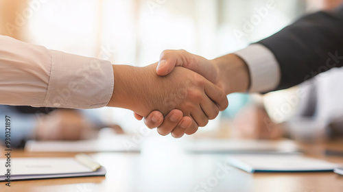 Happy business people joining hands in conference room meeting 