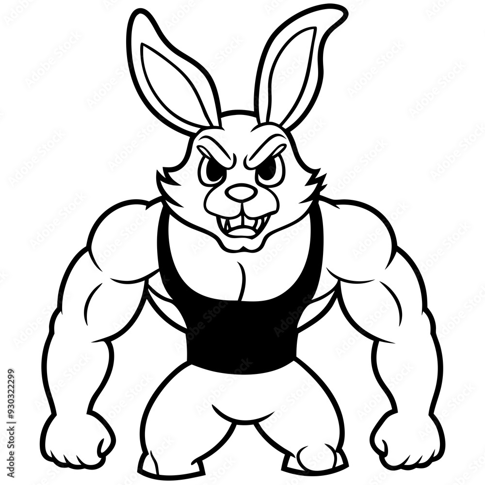 A ferocious rabbit athlete posing line art vector illustration A ferocious rabbit athlete posing line art vector illustration
