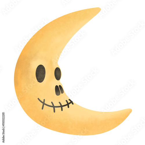 Crescent moon character with witch face , half moon with ghost face  photo