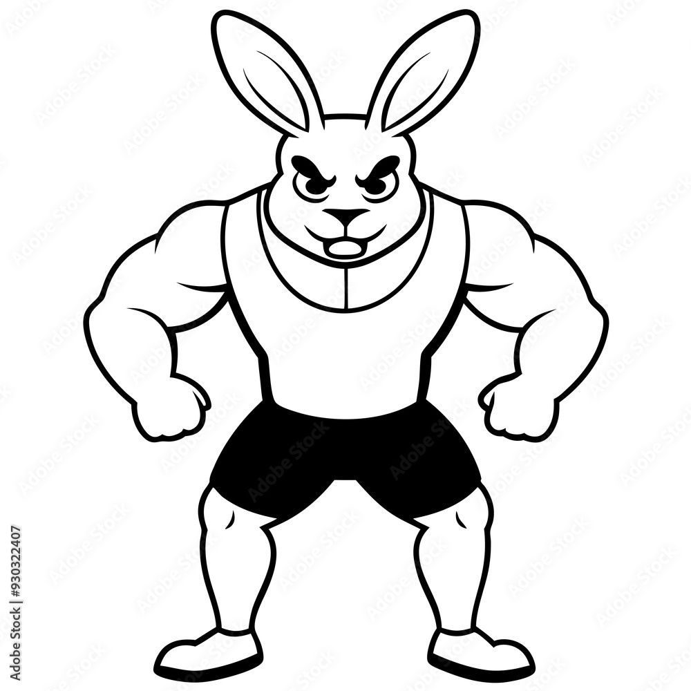 A ferocious rabbit athlete posing line art vector illustration A ferocious rabbit athlete posing line art vector illustration