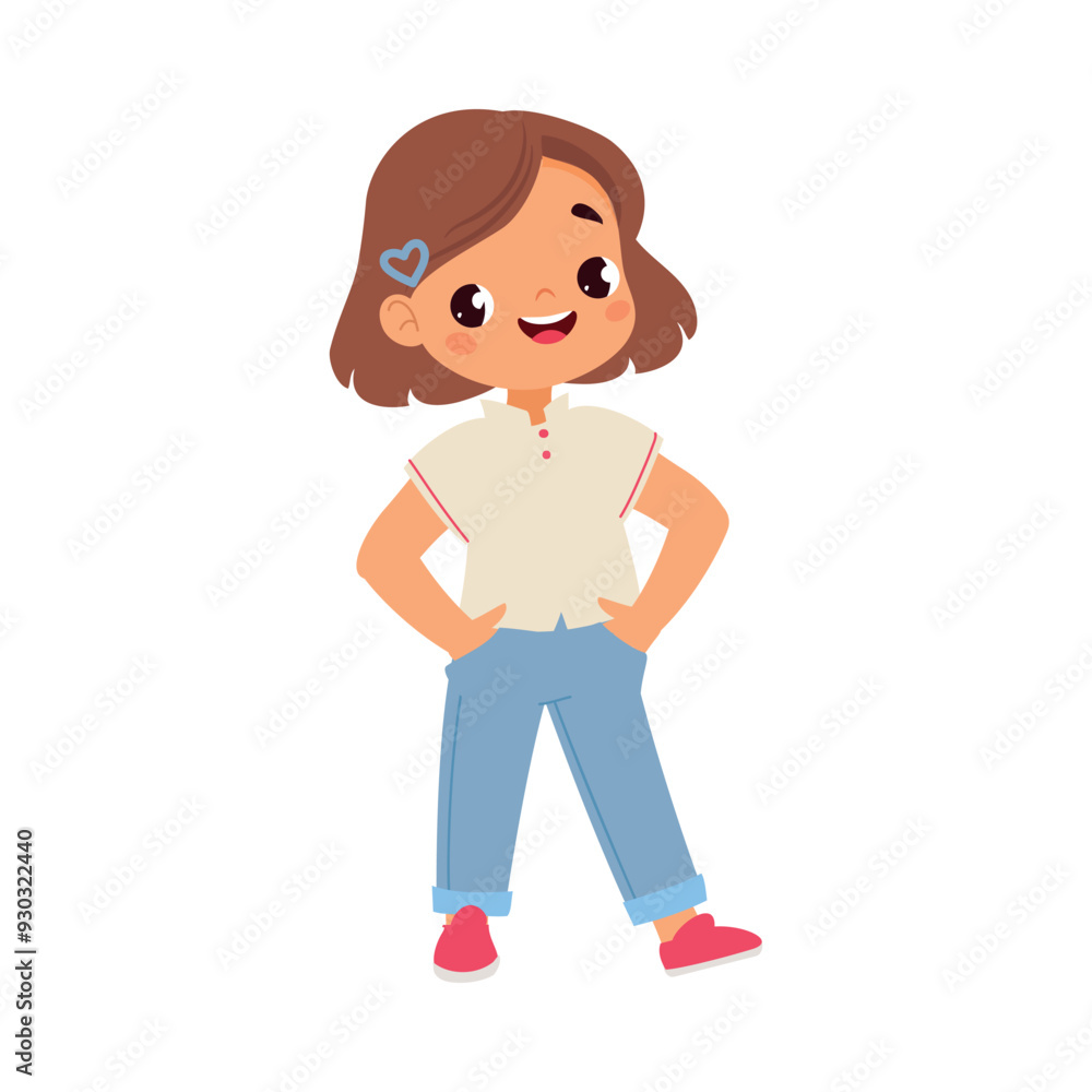Funny Girl Kid Character Enjoy and Having Fun Vector Illustration Funny Girl Kid Character Enjoy and Having Fun Vector Illustration