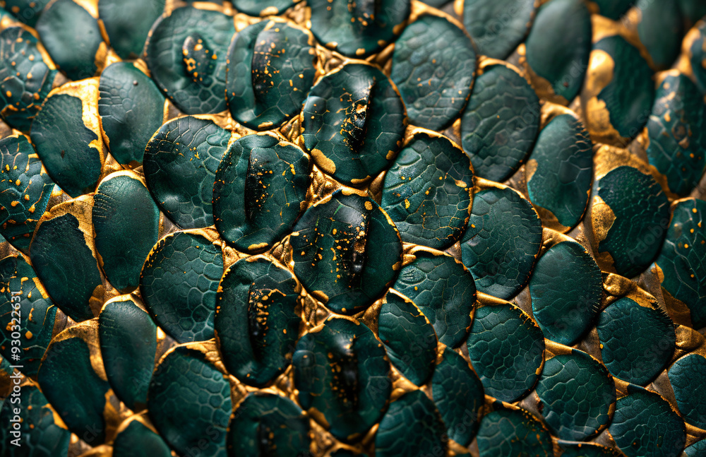 Green and gold snake skin texture background with copy space, Green and gold snake skin texture background with copy space,