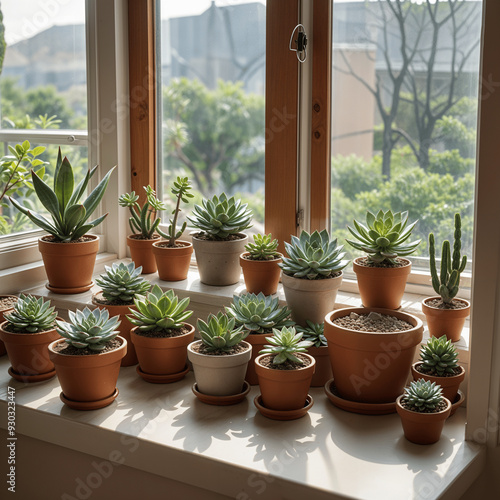 fondo de suculentas en la ventana