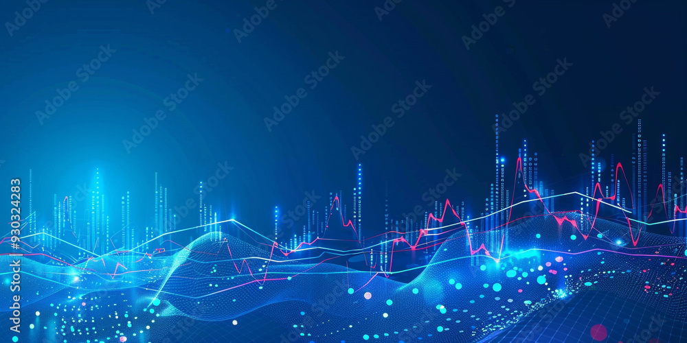Business growth and stock market investment graph on blue background. Increased chart trading.
Business growth and stock market investment graph on blue background. Increased chart trading.
