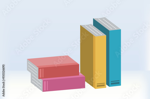 A stack of colorful books arranged neatly against a plain background. The vibrant colors of the book covers create a lively and educational atmosphere. Back to School concept.