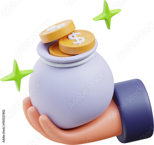 Saving Coin Bag 3D Icon