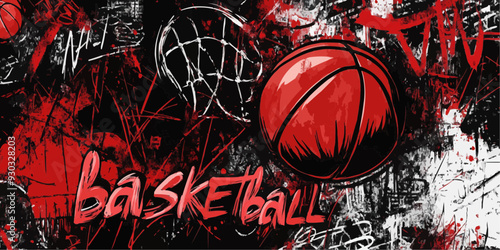 Basketball Floor Graffiti Doodle Art - Red Background