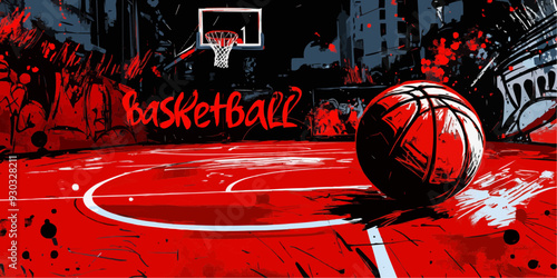 Basketball Floor Graffiti Doodle Art - Red Background