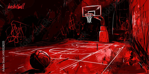 Basketball Floor Graffiti Doodle Art - Red Background