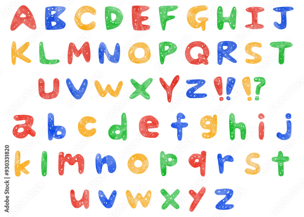 手書きのアルファベットセット、ローマ字のデコレーションセット、水彩カラー 手書きのアルファベットセット、ローマ字のデコレーションセット、水彩カラー