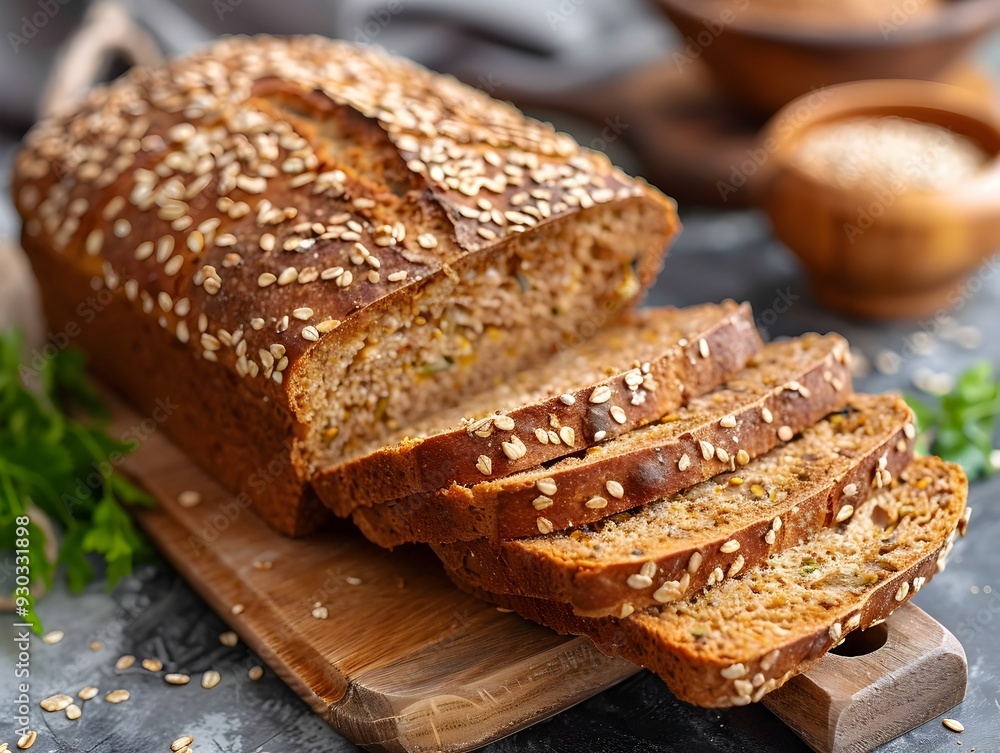 Freshly Baked Whole Grain Bread Slices Ready to Serve Healthy Food Concept with Copy Space