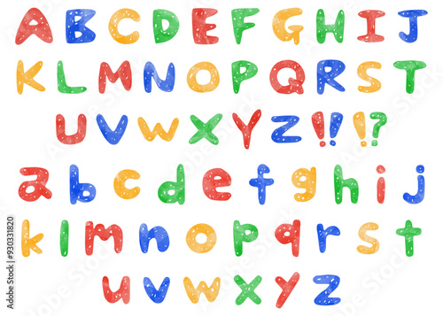 手書きのアルファベットセット、ローマ字のデコレーションセット、水彩カラー