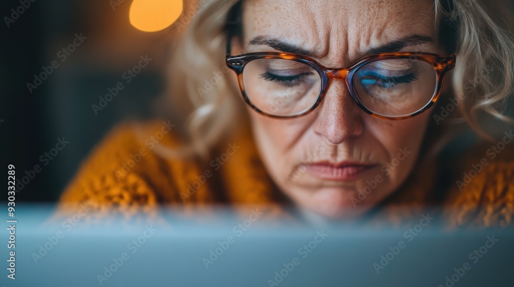 An elderly woman with glasses and white hair concentrates intensely while working on her laptop, highlighting her determination and adaptation to modern technology. An elderly woman with glasses and white hair concentrates intensely while working on her laptop, highlighting her determination and adaptation to modern technology.