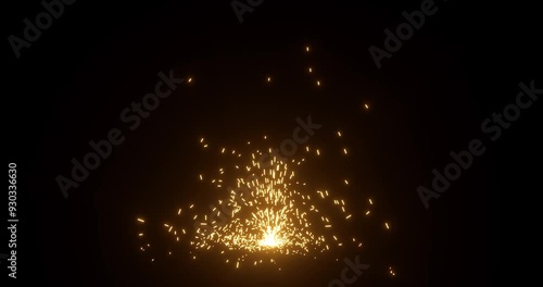 Fiery spark shining effect on ground isolated on black backgrounds