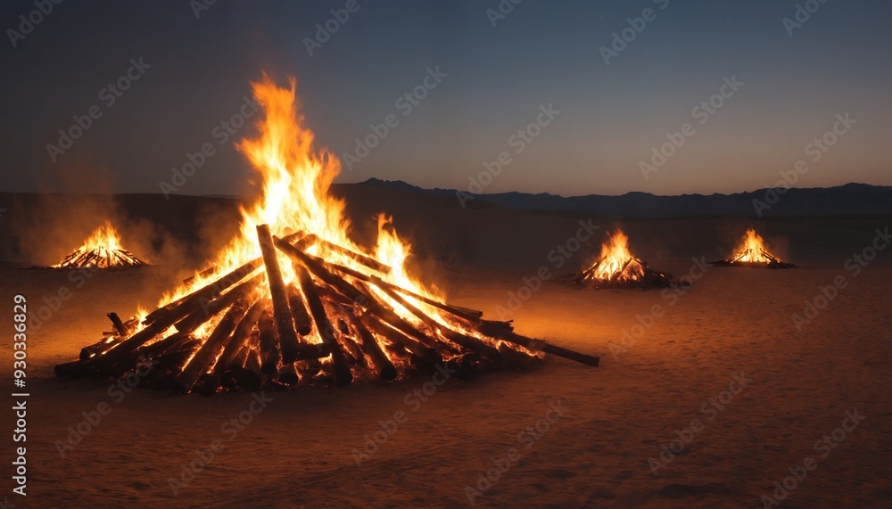 Naklejka premium Fires at night in the desert