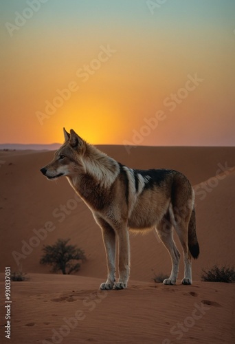 Desert wolf at sunset