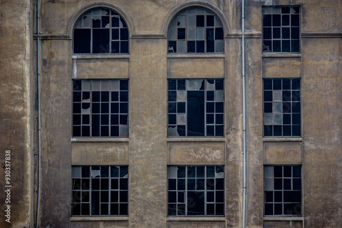 Broken windows of an old building