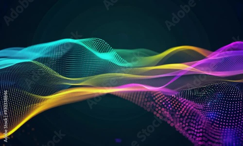 Abstract background of moving particles forming and dissolving into shapes and colors like digital fluid