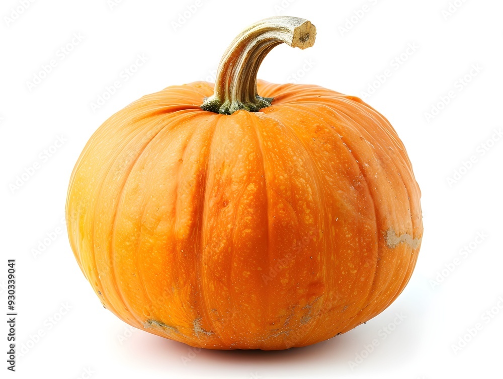 Fresh orange pumpkin with a smooth surface and textured ridges displayed on a white background Fresh orange pumpkin with a smooth surface and textured ridges displayed on a white background