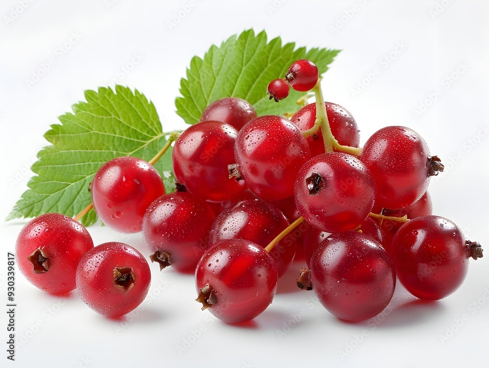 Fresh red currants with green leaves on a light background Fresh red currants with green leaves on a light background