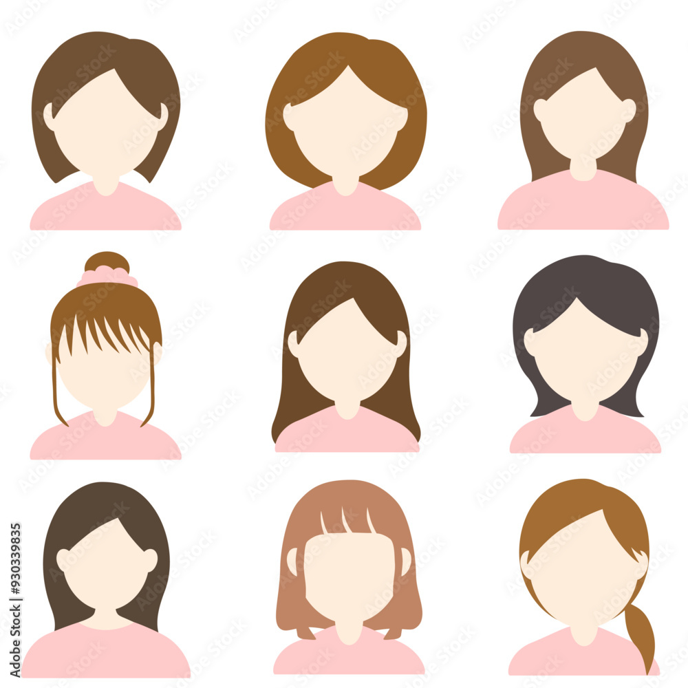 顔無しのシンプルな女性のセットアイコン素材